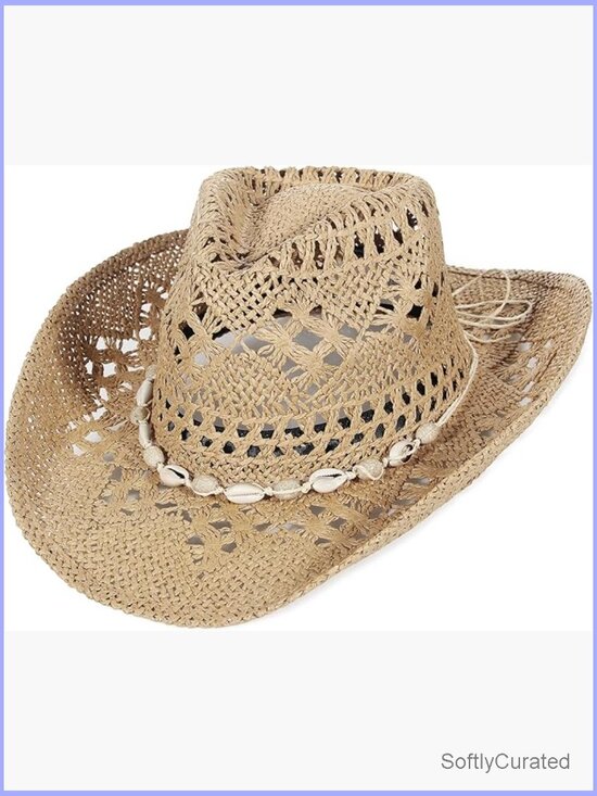 Wide Brim Straw Cowboy Hat with Gem Band for Women